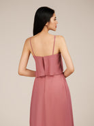KissDress-Branwyn Mulberry A Line V Neck Chiffon Long Bridesmaid Dress with Ruffles