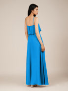 KissDress-Branwyn Blue Jay A Line V Neck Chiffon Long Bridesmaid Dress with Ruffles