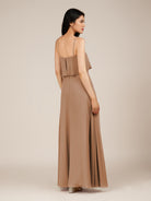 KissDress-Branwyn Bronzer A Line V Neck Chiffon Long Bridesmaid Dress with Ruffles