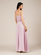 KissDress-Branwyn Candy Pink A Line V Neck Chiffon Long Bridesmaid Dress with Ruffles