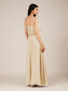 KissDress-Branwyn Champagne A Line V Neck Chiffon Long Bridesmaid Dress with Ruffles