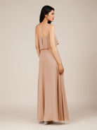 KissDress-Branwyn Champagne Rose A Line V Neck Chiffon Long Bridesmaid Dress with Ruffles
