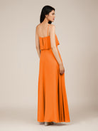 KissDress-Branwyn Cinnamon A Line V Neck Chiffon Long Bridesmaid Dress with Ruffles
