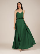 KissDress-Branwyn Dark Green A Line V Neck Chiffon Long Bridesmaid Dress with Ruffles