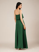 KissDress-Branwyn Dark Green A Line V Neck Chiffon Long Bridesmaid Dress with Ruffles