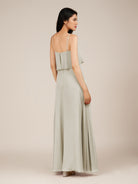 KissDress-Branwyn Dove Gray A Line V Neck Chiffon Long Bridesmaid Dress with Ruffles