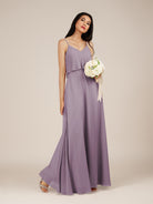 KissDress-Branwyn Dusk A Line V Neck Chiffon Long Bridesmaid Dress with Ruffles
