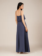 KissDress-Branwyn Dusk Blue A Line V Neck Chiffon Long Bridesmaid Dress with Ruffles