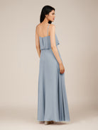 KissDress-Branwyn Dusty Blue A Line V Neck Chiffon Long Bridesmaid Dress with Ruffles
