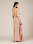 KissDress-Branwyn English Rose A Line V Neck Chiffon Long Bridesmaid Dress with Ruffles