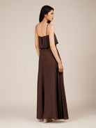 KissDress-Branwyn Espresso A Line V Neck Chiffon Long Bridesmaid Dress with Ruffles