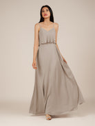 KissDress-Branwyn Frost A Line V Neck Chiffon Long Bridesmaid Dress with Ruffles