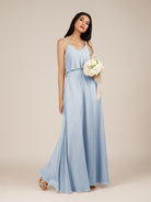 KissDress-Branwyn Ice A Line V Neck Chiffon Long Bridesmaid Dress with Ruffles