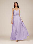 KissDress-Branwyn Lavender A Line V Neck Chiffon Long Bridesmaid Dress with Ruffles