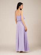 KissDress-Branwyn Lavender A Line V Neck Chiffon Long Bridesmaid Dress with Ruffles