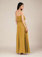 KissDress-Branwyn Marigold A Line V Neck Chiffon Long Bridesmaid Dress with Ruffles