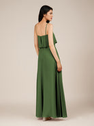 KissDress-Branwyn Moss A Line V Neck Chiffon Long Bridesmaid Dress with Ruffles