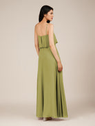 KissDress-Branwyn Moss Green A Line V Neck Chiffon Long Bridesmaid Dress with Ruffles