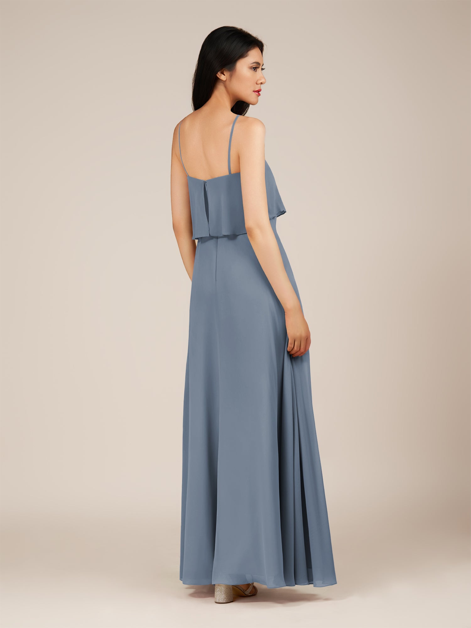 KissDress-Branwyn Neptune A Line V Neck Chiffon Long Bridesmaid Dress with Ruffles