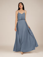 KissDress-Branwyn Neptune A Line V Neck Chiffon Long Bridesmaid Dress with Ruffles