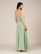 KissDress-Branwyn Sage A Line V Neck Chiffon Long Bridesmaid Dress with Ruffles