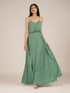 KissDress-Branwyn Sea Glass A Line V Neck Chiffon Long Bridesmaid Dress with Ruffles