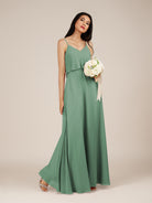 KissDress-Branwyn Sea Glass A Line V Neck Chiffon Long Bridesmaid Dress with Ruffles