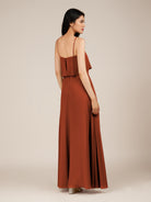 KissDress-Branwyn Spice A Line V Neck Chiffon Long Bridesmaid Dress with Ruffles