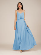 KissDress-Branwyn Steel Blue A Line V Neck Chiffon Long Bridesmaid Dress with Ruffles