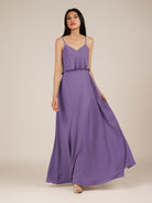 KissDress-Branwyn Tahiti A Line V Neck Chiffon Long Bridesmaid Dress with Ruffles
