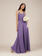 KissDress-Branwyn Tahiti A Line V Neck Chiffon Long Bridesmaid Dress with Ruffles