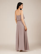 KissDress-Branwyn Toffee A Line V Neck Chiffon Long Bridesmaid Dress with Ruffles