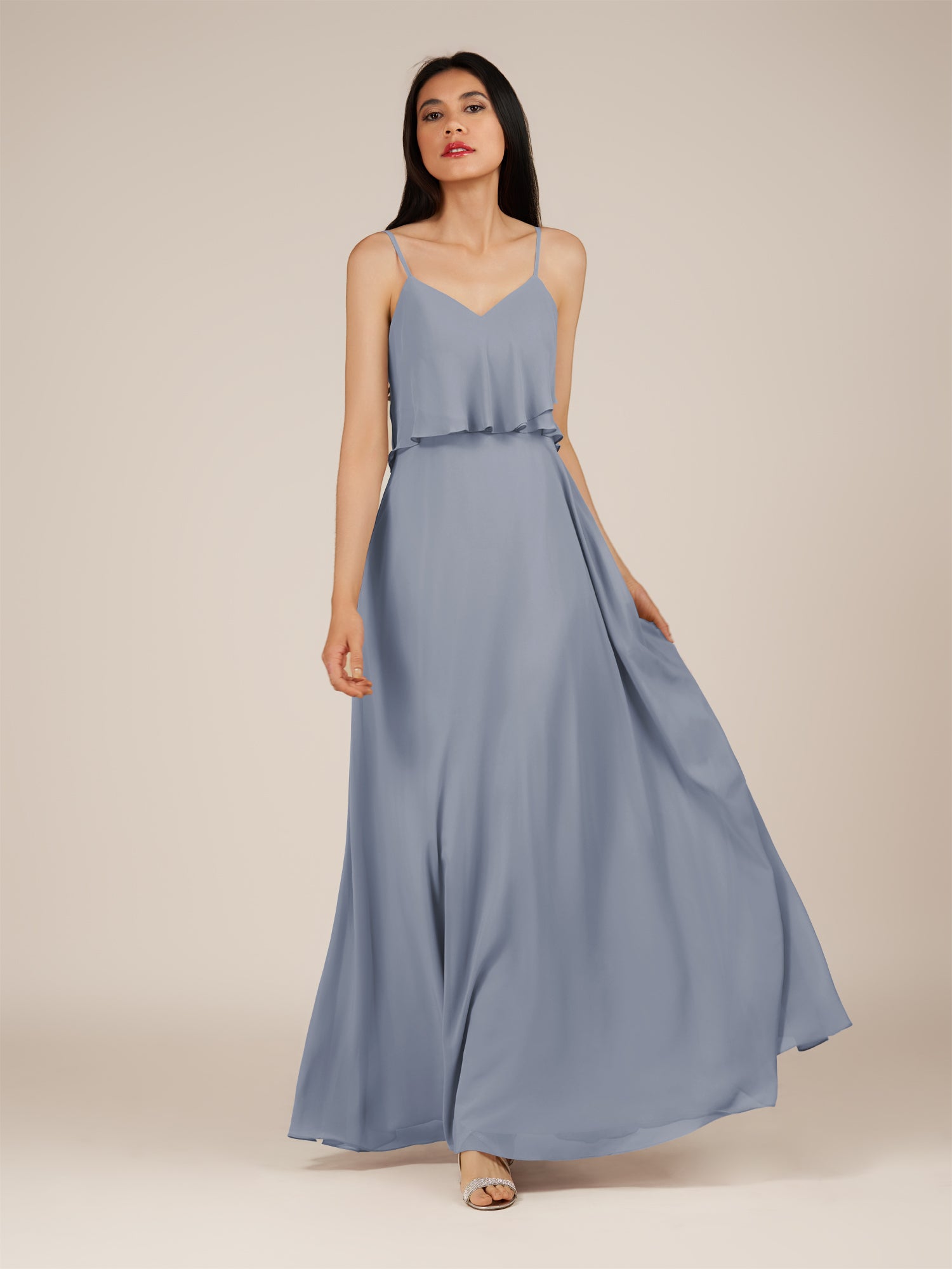 KissDress-Branwyn Twilight A Line V Neck Chiffon Long Bridesmaid Dress with Ruffles
