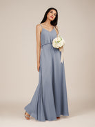 KissDress-Branwyn Twilight A Line V Neck Chiffon Long Bridesmaid Dress with Ruffles