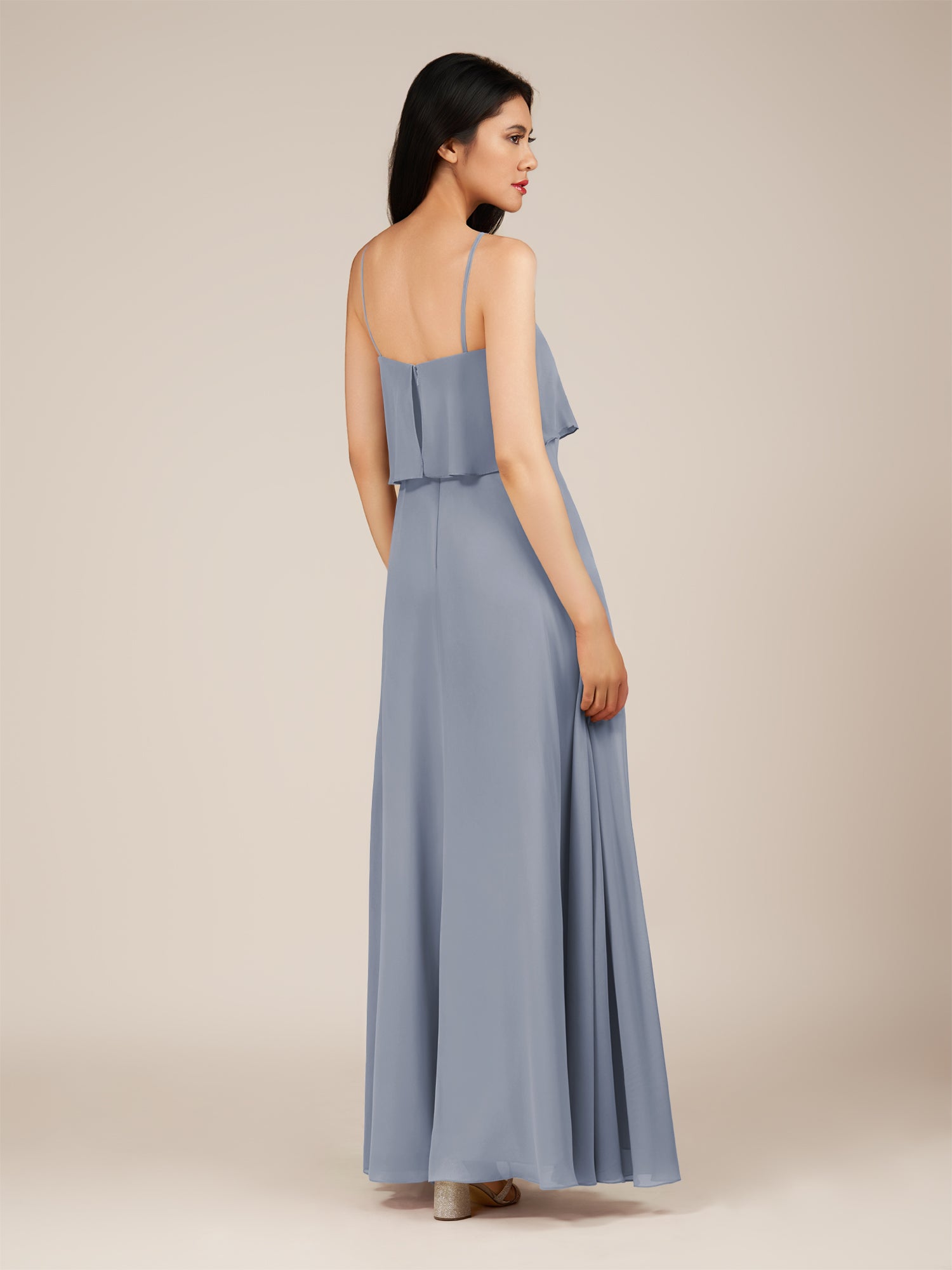 KissDress-Branwyn Twilight A Line V Neck Chiffon Long Bridesmaid Dress with Ruffles