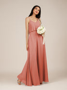 KissDress-Branwyn Wild Rose A Line V Neck Chiffon Long Bridesmaid Dress with Ruffles