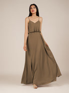 KissDress-Branwyn Willow Green A Line V Neck Chiffon Long Bridesmaid Dress with Ruffles
