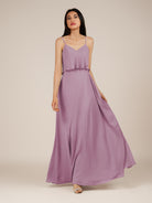 KissDress-Branwyn Wisteria A Line V Neck Chiffon Long Bridesmaid Dress with Ruffles