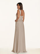 KissDress-Breona Almond A Line Chiffon Off the Shoulder Twisted Long Bridesmaid Dress