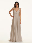 KissDress-Breona Almond A Line Chiffon Off the Shoulder Twisted Long Bridesmaid Dress