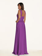 KissDress-Breona Amethyst A Line Chiffon Off the Shoulder Twisted Long Bridesmaid Dress