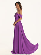 KissDress-Breona Amethyst A Line Chiffon Off the Shoulder Twisted Long Bridesmaid Dress
