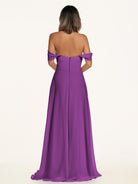 KissDress-Breona Amethyst A Line Chiffon Off the Shoulder Twisted Long Bridesmaid Dress