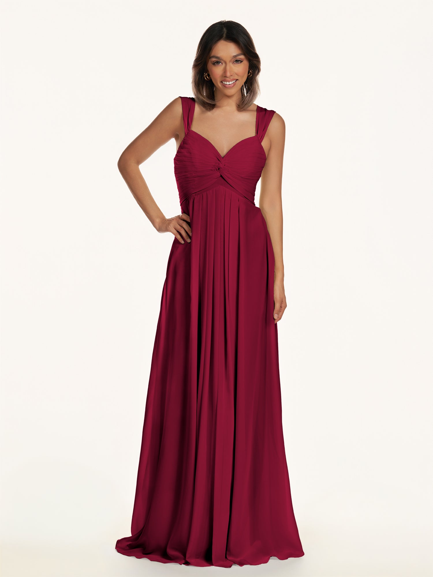 KissDress-Breona Berry A Line Chiffon Off the Shoulder Twisted Long Bridesmaid Dress