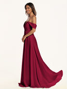 KissDress-Breona Berry A Line Chiffon Off the Shoulder Twisted Long Bridesmaid Dress