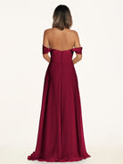 KissDress-Breona Berry A Line Chiffon Off the Shoulder Twisted Long Bridesmaid Dress