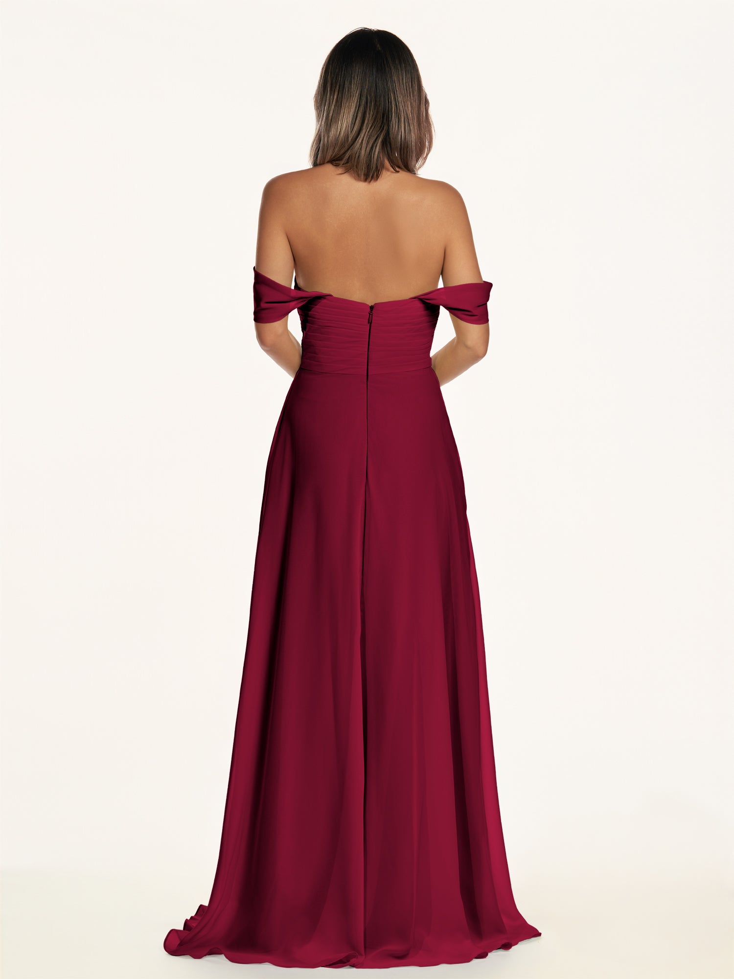 KissDress-Breona Berry A Line Chiffon Off the Shoulder Twisted Long Bridesmaid Dress
