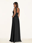 KissDress-Breona Black A Line Chiffon Off the Shoulder Twisted Long Bridesmaid Dress