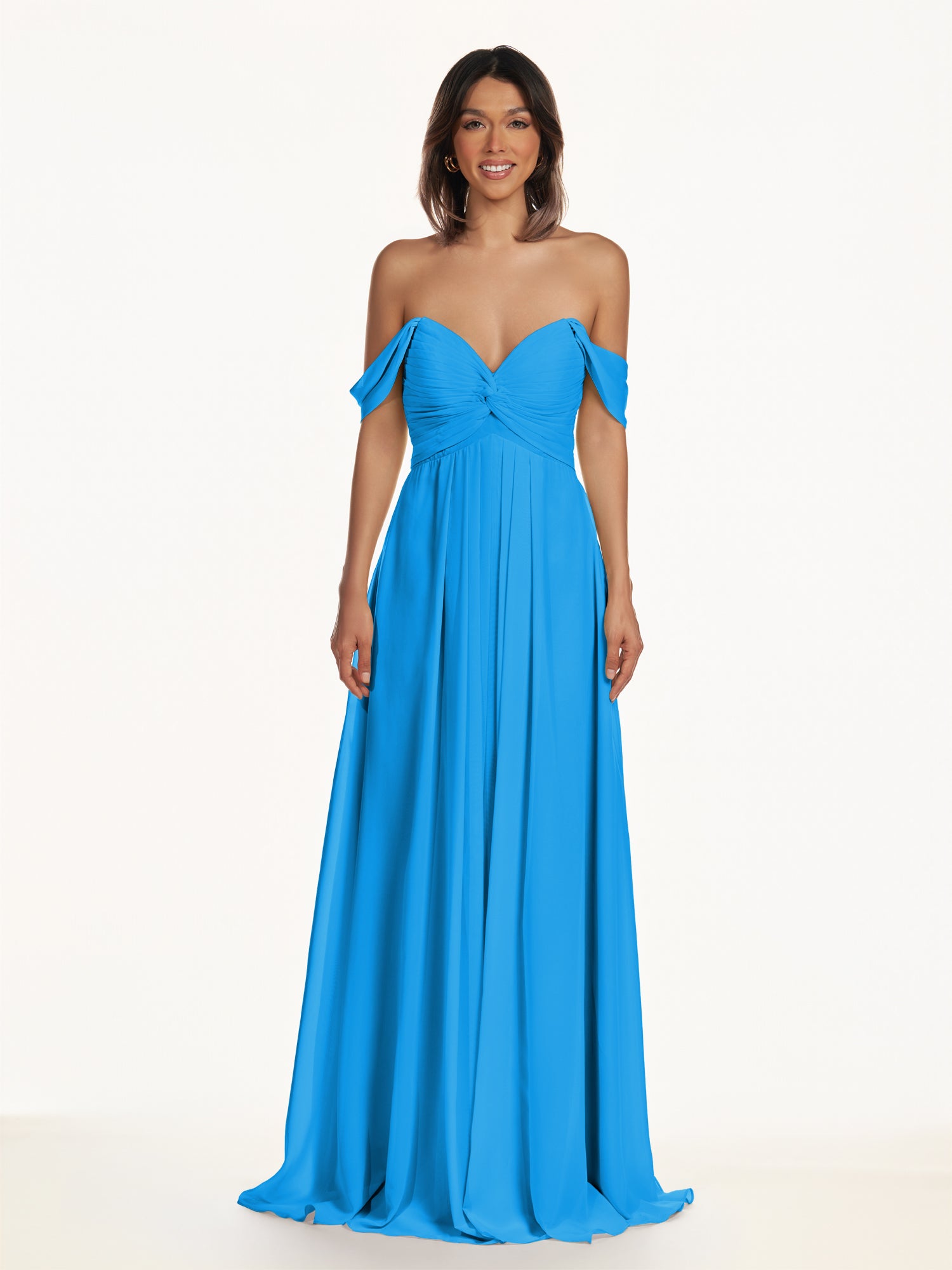 KissDress-Breona Blue Jay A Line Chiffon Off the Shoulder Twisted Long Bridesmaid Dress
