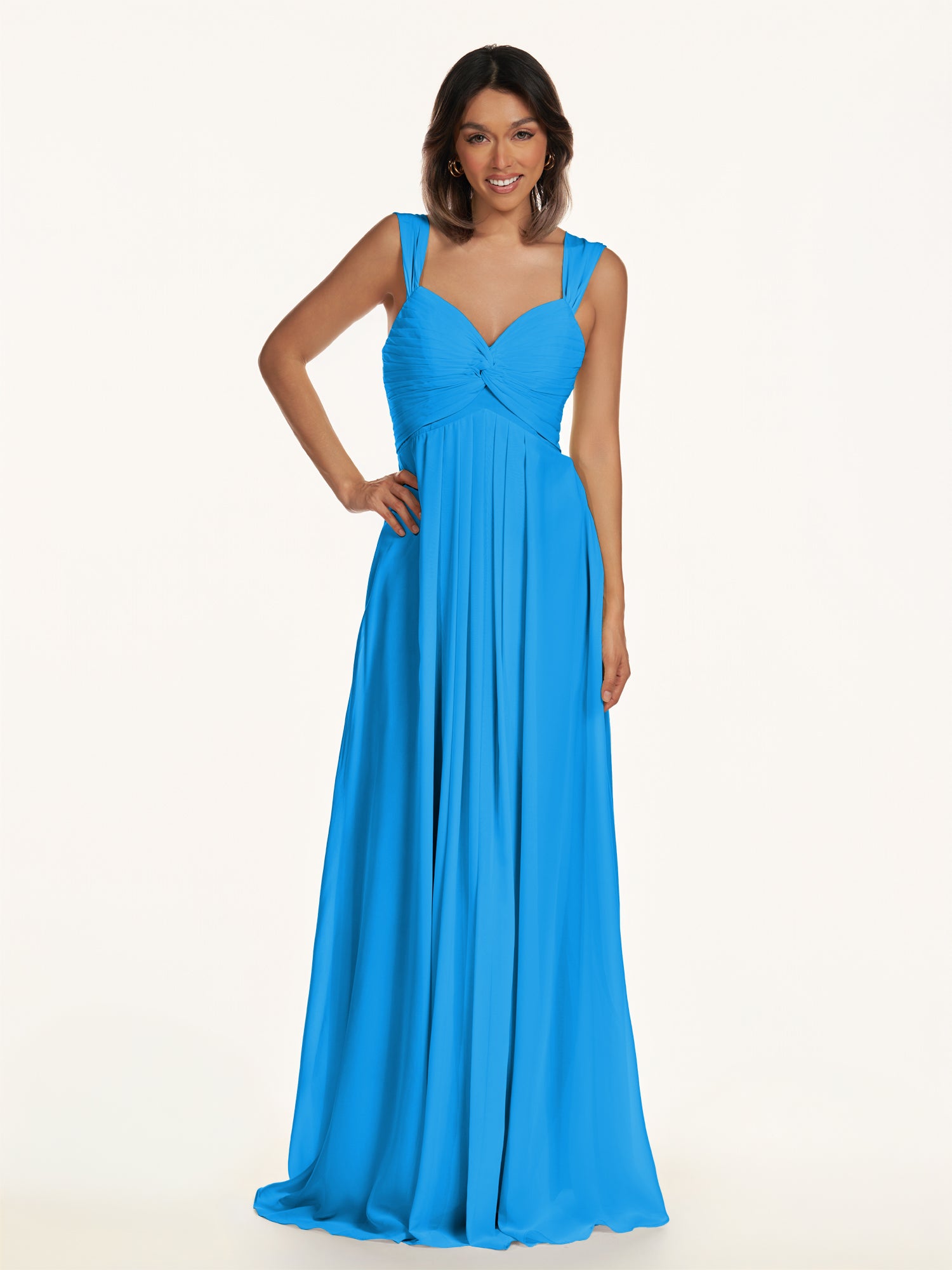 KissDress-Breona Blue Jay A Line Chiffon Off the Shoulder Twisted Long Bridesmaid Dress